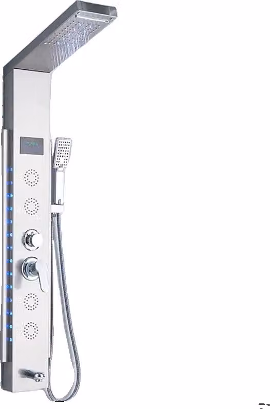 Pannello doccia a LED, display digitale della temperatura, installazione a parete, nichel spazzolato 8003