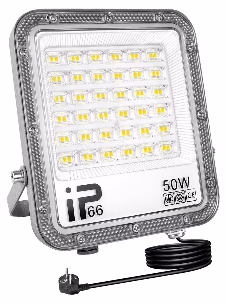 Faretto LED da esterno, 50W, 5000 lumen, 6000K, grado di protezione IP66, con spina