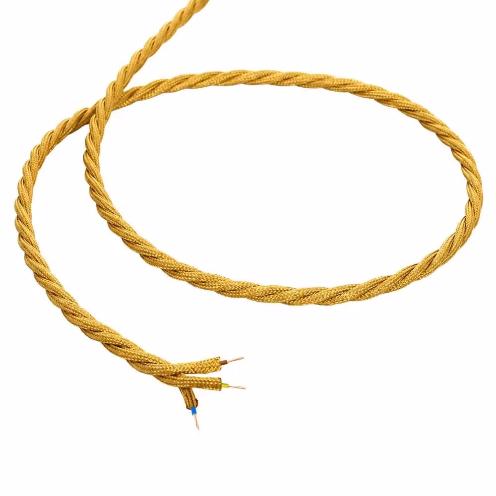 Cavo elettrico intrecciato in tessuto oro per impianti a vista, lunghezza 50 m, sezione conduttore 3x2 mm – 2