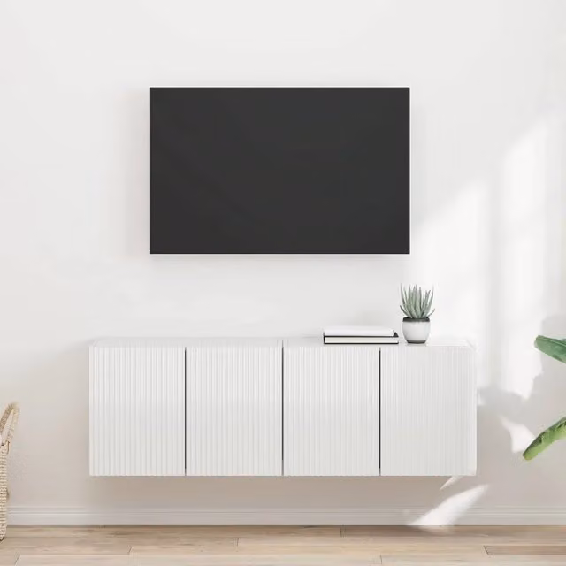 Mobile TV da parete 2 pz-Set di 2 Mobile TV a Muro-Credenza TV Bianco Lucido 59,5 x 31 x 40 cm