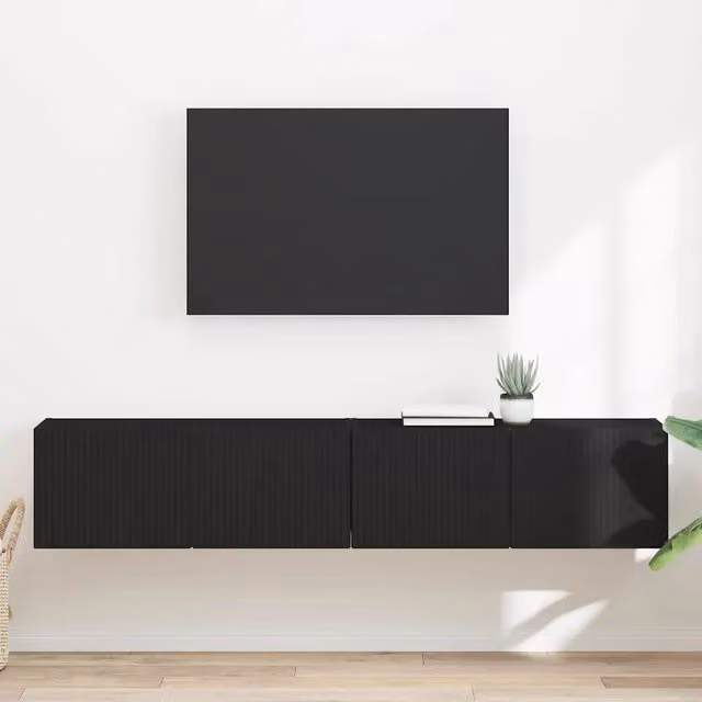 Set di 2 mobili TV da parete vidaXL moderni in legno MDF nero opaco – 1