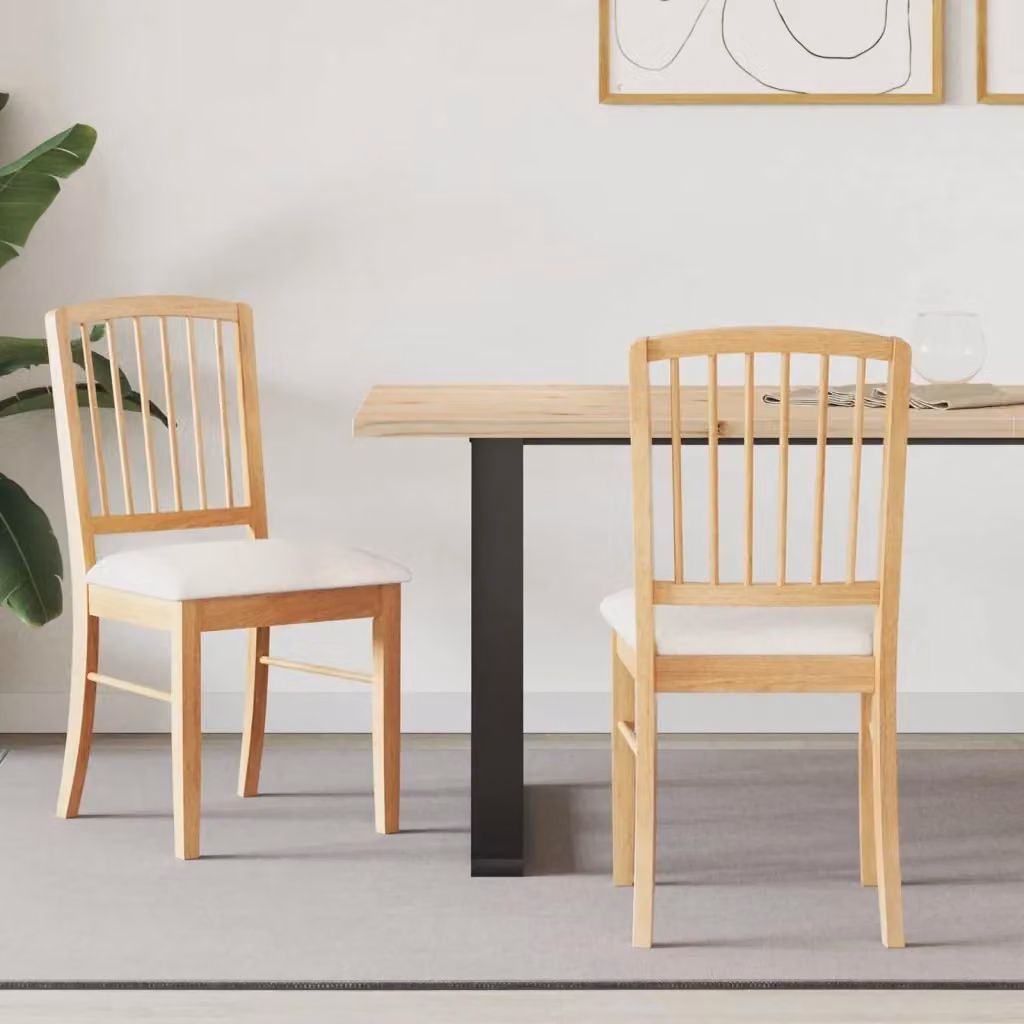 Set di 2 sedie da pranzo moderne in legno e tessuto beige, L 50 cm x P 52,5 cm x H 91 cm – 2