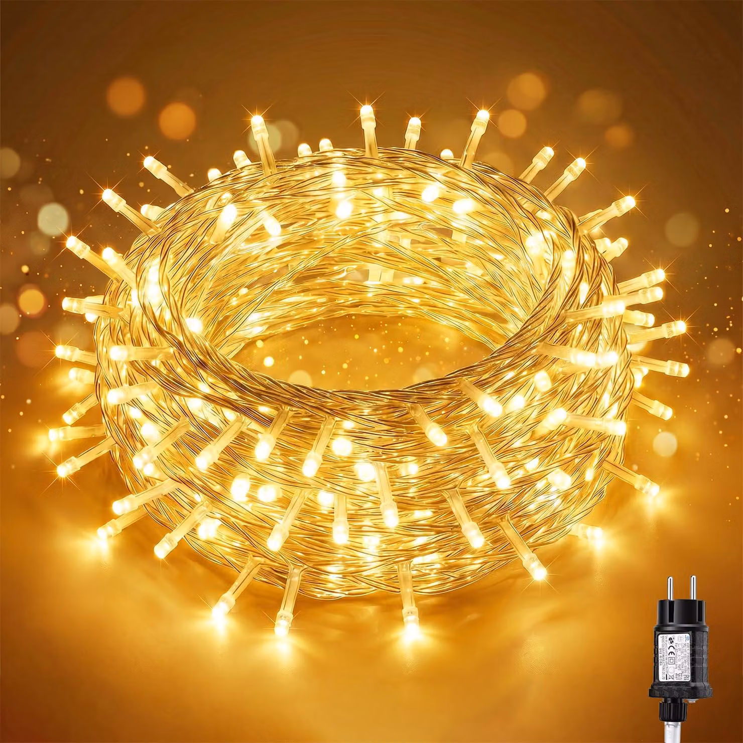 SALCAR, catena luminosa LED da 10 metri, modello 150, per uso esterno. Ideale per decorazioni natalizie, feste e matrimoni. Alimentazione a corrente, con 8 modalità di illuminazione, timer e funzione di memorizzazione. Grado di protezione IP44, resistente