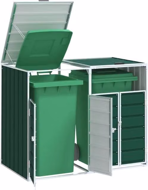 Copribidone con Ruote per 2 Bidoni vidaXL in Acciaio Verde L/P/H: 144 x 81 x 113 cm