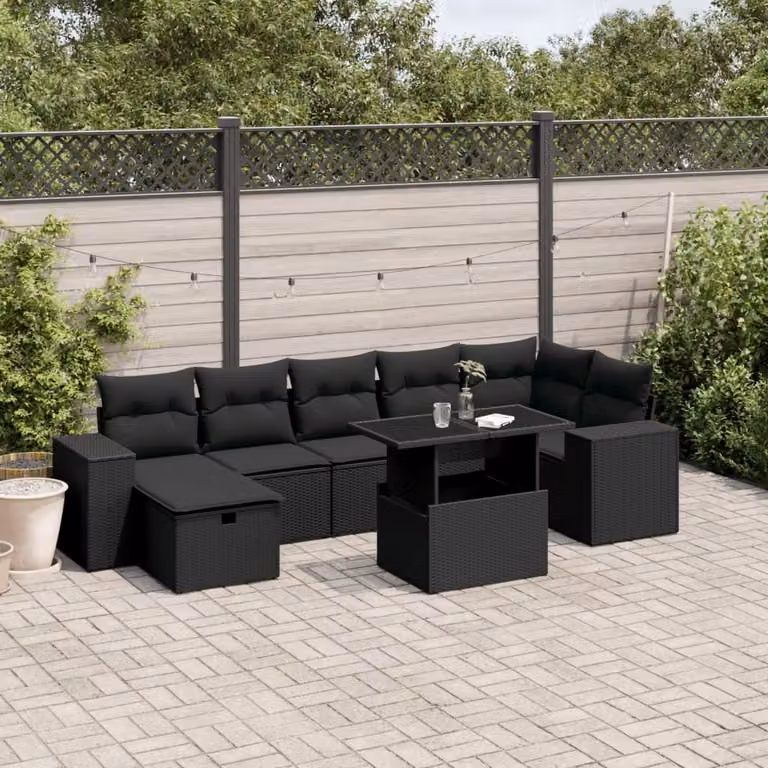Maison Exclusive - Set da giardino 8 pezzi con cuscini in polyrattan nero