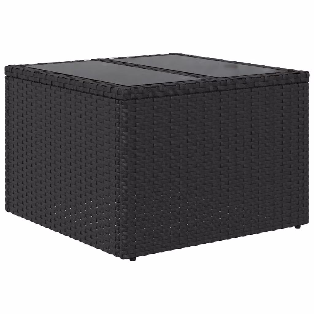 Tavolo da giardino con piano in vetro nero 55x55x37 cm in polyrattan