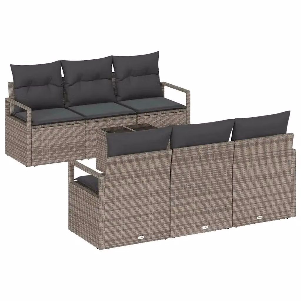 Set Divano da Giardino vidaXL 7 Pezzi Moderno a Forma di L Grigio con Cuscini e Tavolino – 2
