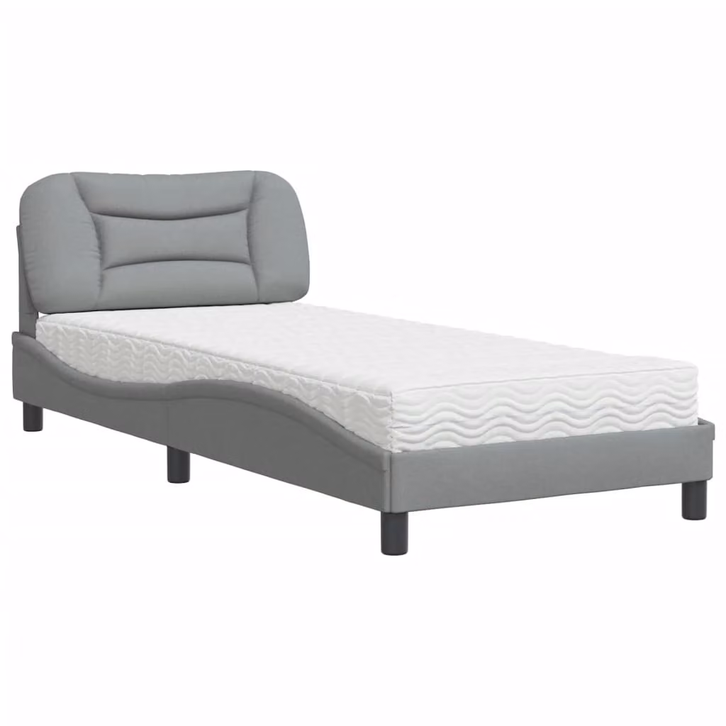 Letto con Materasso Hvar Grigio Chiaro 90x200 cm in Tessuto