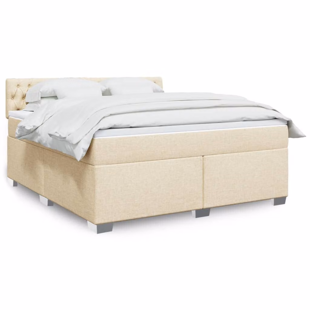 vidaXL Giroletto a Molle Ibrido con Materasso in Tessuto Beige e Bianco L/P: 180 x 200 cm