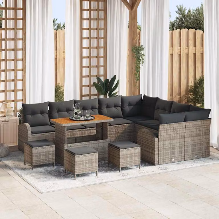 Maison Exclusive - Set da giardino composto da 13 pezzi, divano, colore grigio, realizzato in rattan sintetico