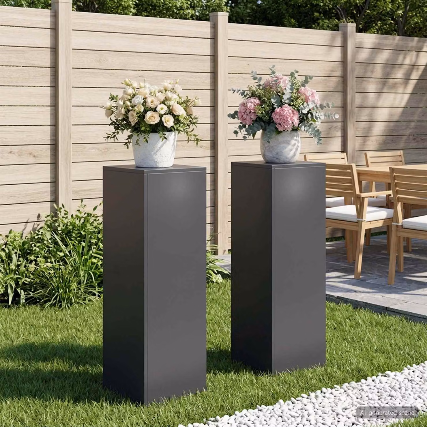 Set di 2 supporti per piante vidaXL in acciaio zincato color antracite L/P/H: 30 x 30 x 100 cm