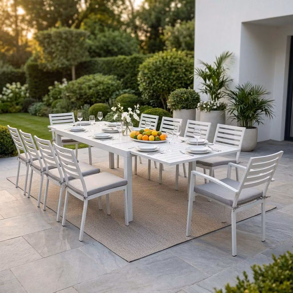 Milani Home - Set Tavolo Giardino Allungabile Rettangolare 200/300x100 Con 8 Sedie E 2 Poltrone In Alluminio Tortora Per Esterno - Tortora
