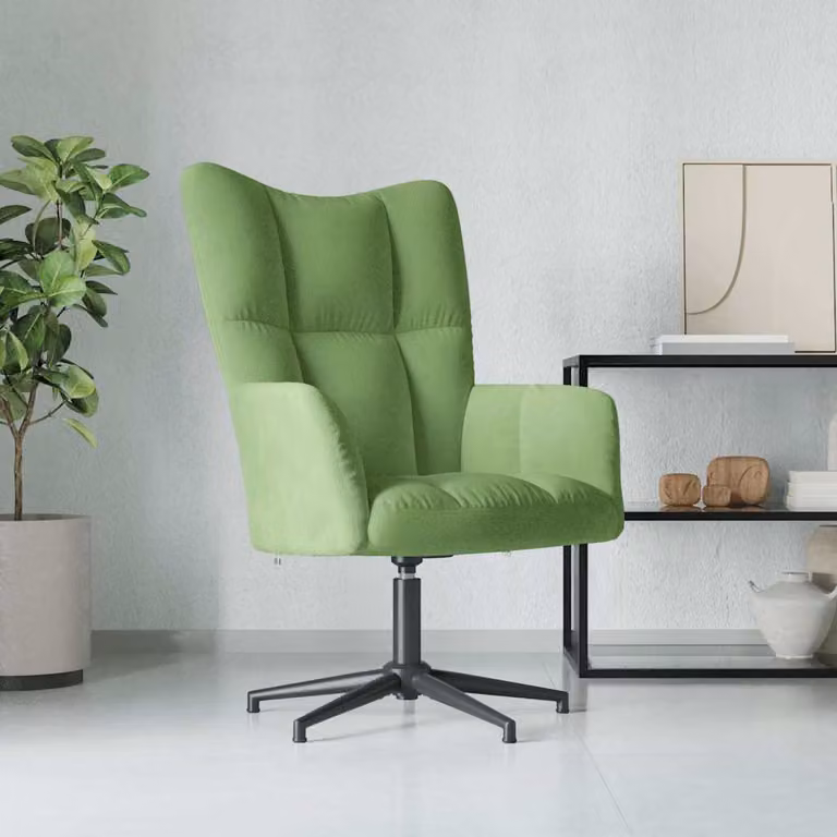 Sedia Relax vidaXL in Velluto Verde Chiaro con Braccioli e Base Girevole 360 Gradi