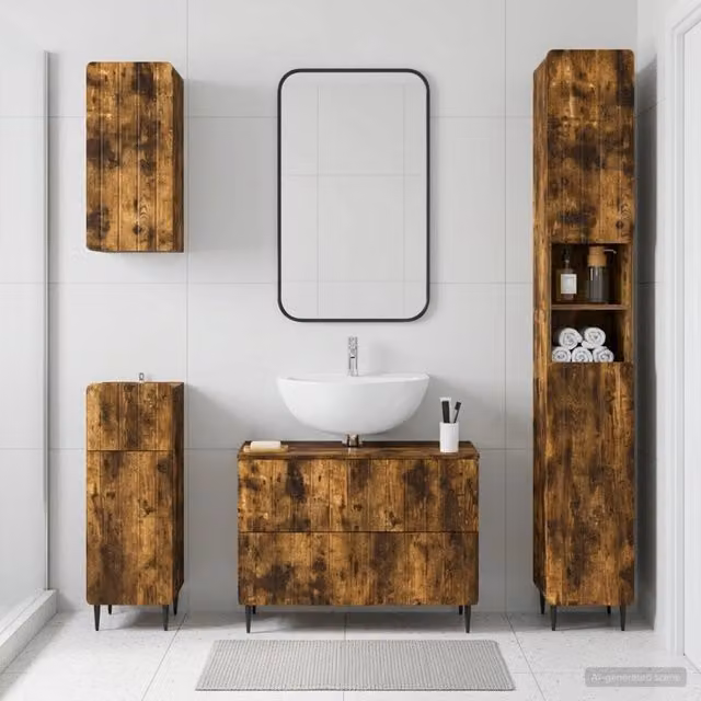 Set di Mobili da Bagno da 4 Pezzi ZWOLLE Rovere Fumo 3417923