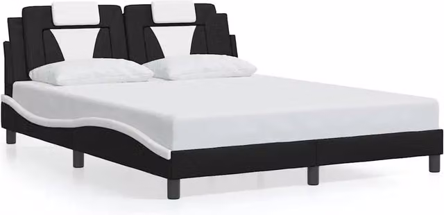 Letto matrimoniale | Letto per adulti | Giroletto Viana senza Materasso Nero e Bianco 160x200 cm in Similpelle