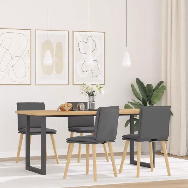 Set di 4 sedie da pranzo moderne vidaXL in tessuto grigio con struttura in legno di gomma e metallo – 1