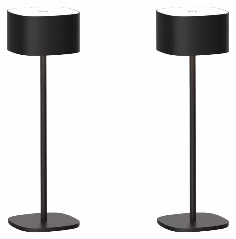 Luxus Europe - Lampada da tavolo Milos - Set da 2 pezzi, colore nero - Lampada da tavolo senza fili, adatta per interni ed esterni – Ricaricabile