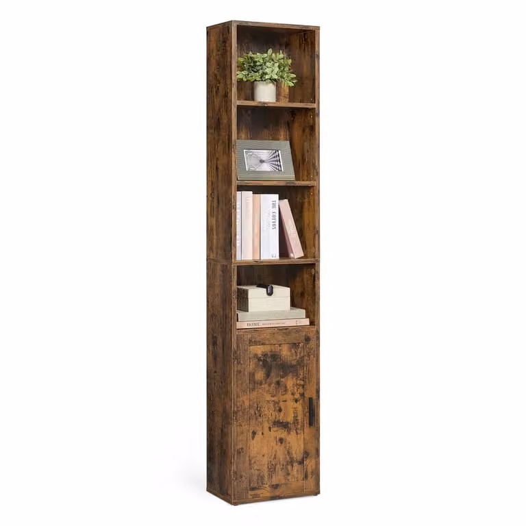 Libreria verticale a 6 ripiani con anta, Marrone Vintage / 31,8l cm