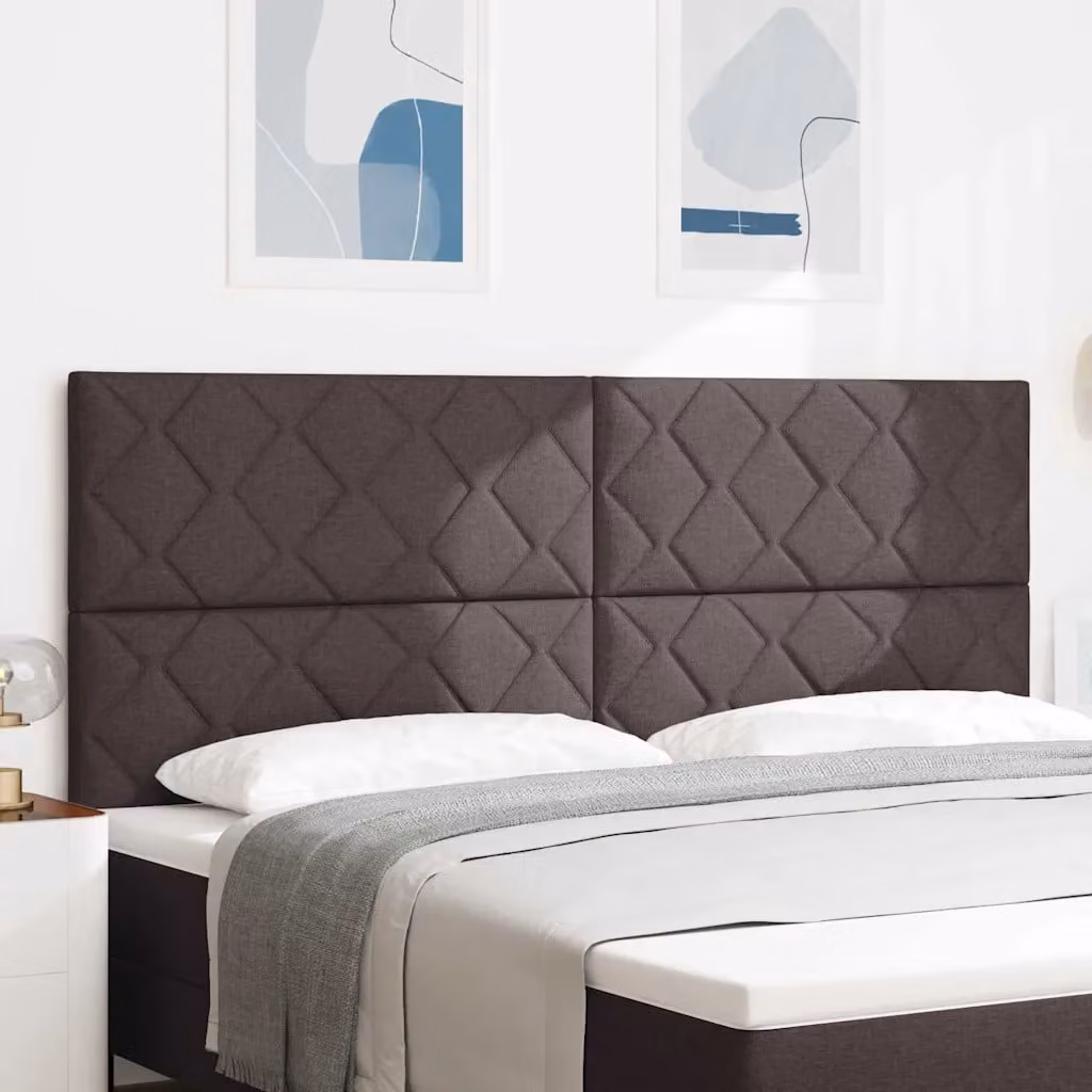 Testiera per letto moderna vidaXL in tessuto marrone con struttura in legno e pannello imbottito L: 128 cm, H: 70 cm, P: 11 cm