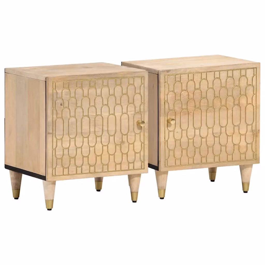 Set di 2 comodini vidaXL in legno di mango massello, design moderno astratto, colore marrone e beige, L/P/H: 40 x 33 x 46 cm – 2