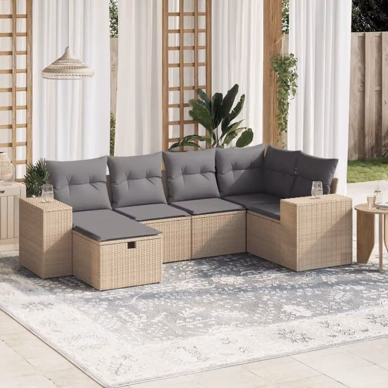 Maison Exclusive - Set Divano da Giardino 6 pz con Cuscini Beige Misto Polyrattan