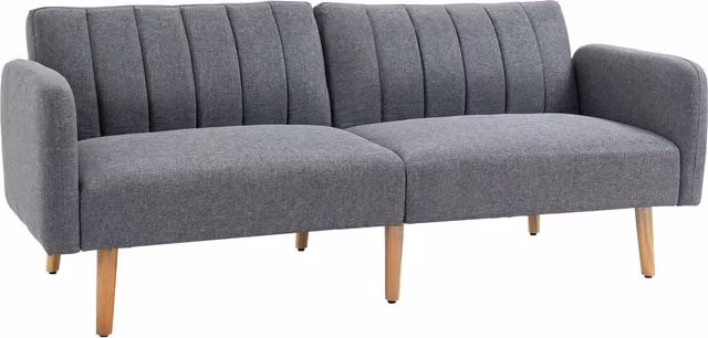 Divano Letto a 2 Posti HOMCOM Grigio con Rivestimento in Tessuto e Gambe in Legno L: 173 cm, P: 75 cm, H: 73 cm