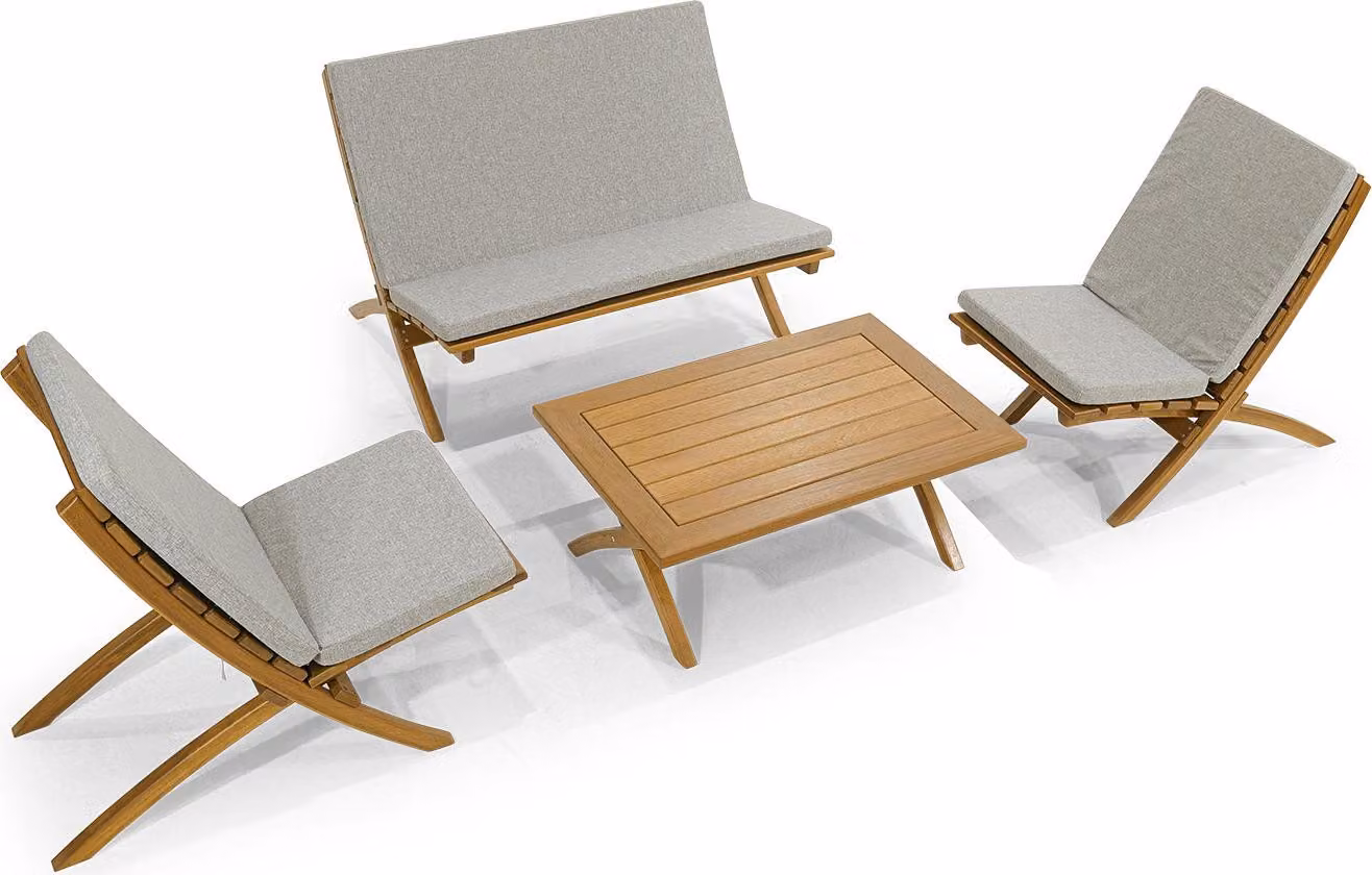 Luxuriöse Grau-Braune Gartenmöbel Designer Holz Couchtisch 2x sessel