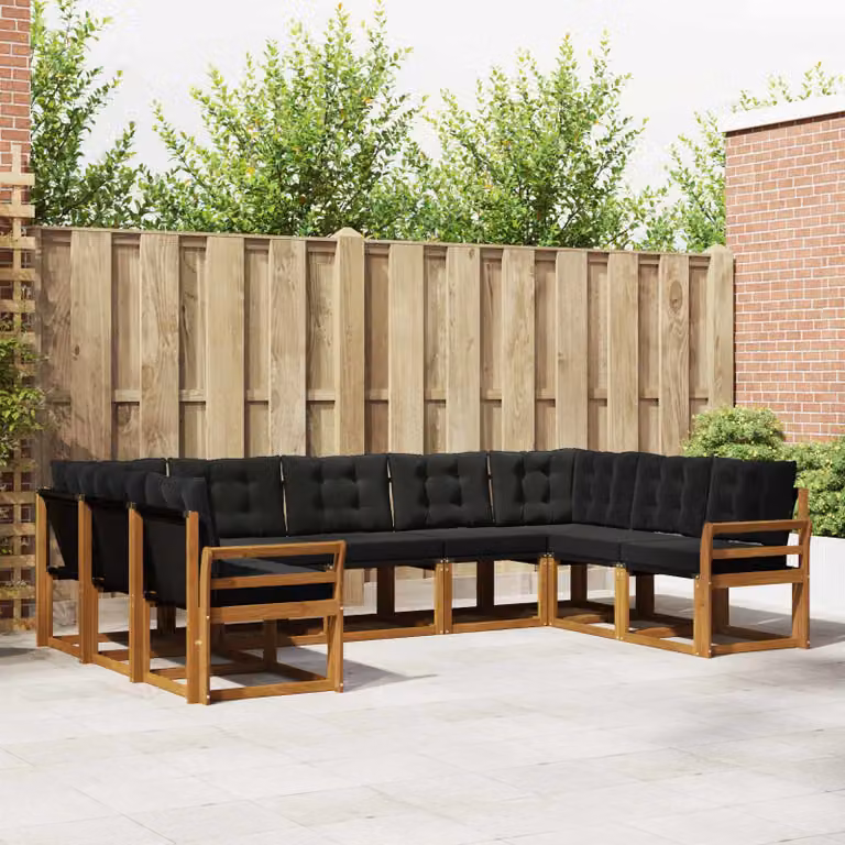 Set di divani da esterno vidaXL 9 pz in legno di acacia con cuscini, colore marrone e nero