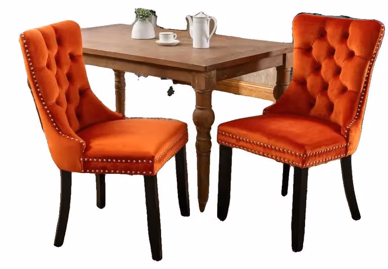 Sedia da pranzo, rivestimento in velluto, gambe in legno massello, arancione CQY