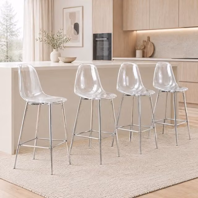 Set di 4 sgabelli da bar trasparenti 43x38x101,6 cm argento con schienale