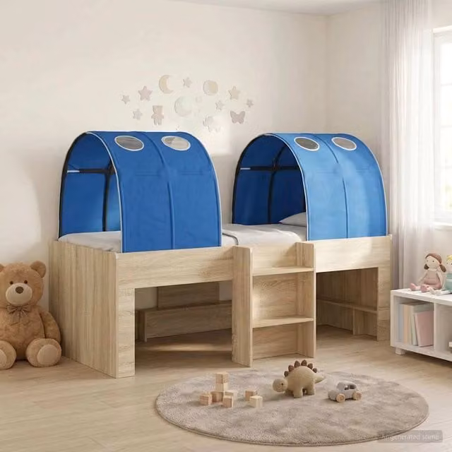 Letto con Tunnel 3 pz Rovere Sonoma e Blu Legno ingegnerizzato 3423565
