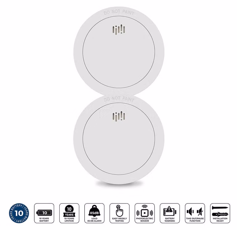 Alecto SD1030 2x - Set di 2 rilevatori di fumo - Durata della batteria e del sensore: 10 anni - Bianco