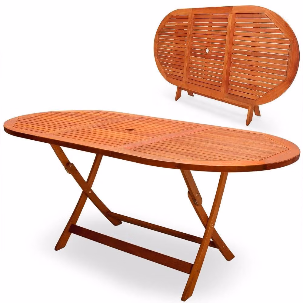 Tavolo da giardino pieghevole, legno di acacia, 160x85x75cm, foro per ombrellone