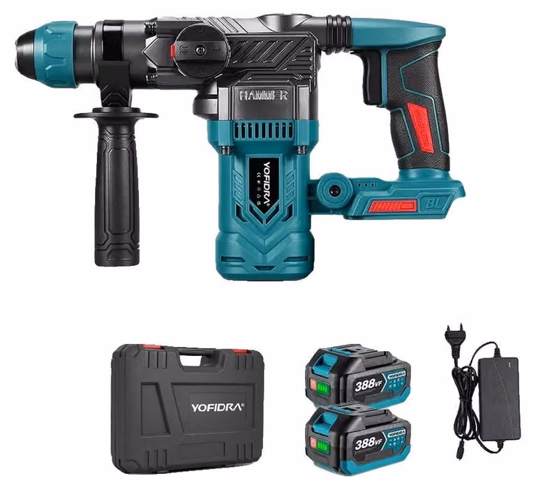 Trapano a percussione, motore brushless, potenza 2200 W, set con 2 batterie – 1 pezzo
