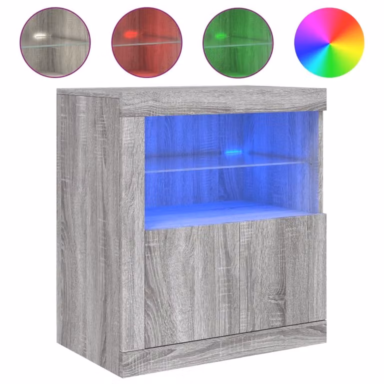 Credenza con Luci LED Grigio Sonoma 60,5x37x67 cm