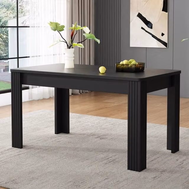 Tavolo da pranzo moderno WISHDOR rettangolare nero opaco con struttura a quattro gambe e piano in MDF e composito