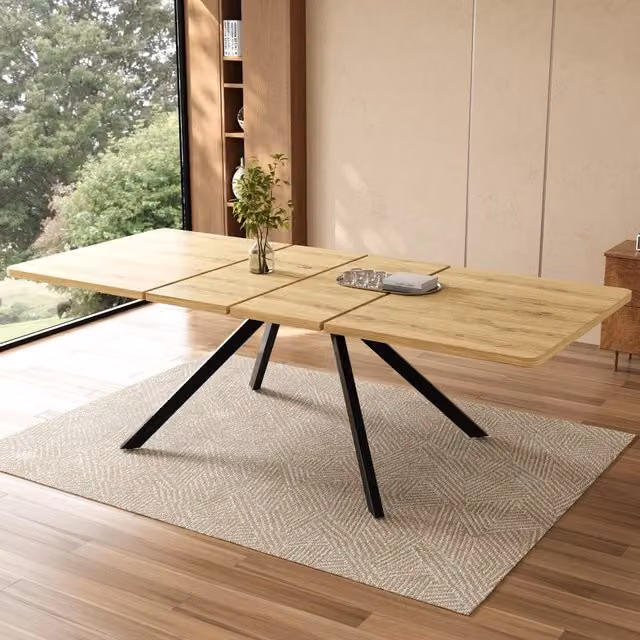 Desviae Tavolo da pranzo allungabile a 3 lunghezze in MDF color rovere con guide rinforzate per 6-10 persone