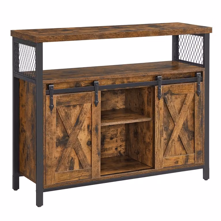 Armadietto da Buffet con Ante Scorrevole, Marrone Vintage + Nero