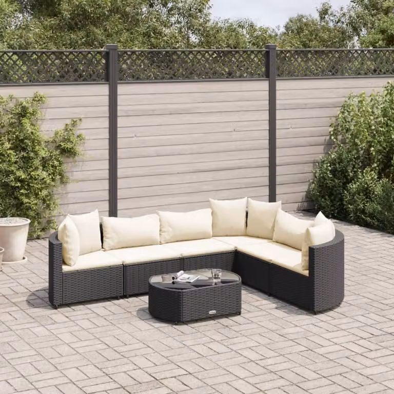 Maison Exclusive - Set da giardino 7 pezzi con cuscini in polyrattan nero