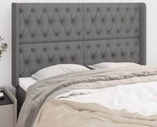 Testiera con orecchie Design Mania in tessuto grigio, L: 147 cm, P: 16 cm, H: 118/128 cm