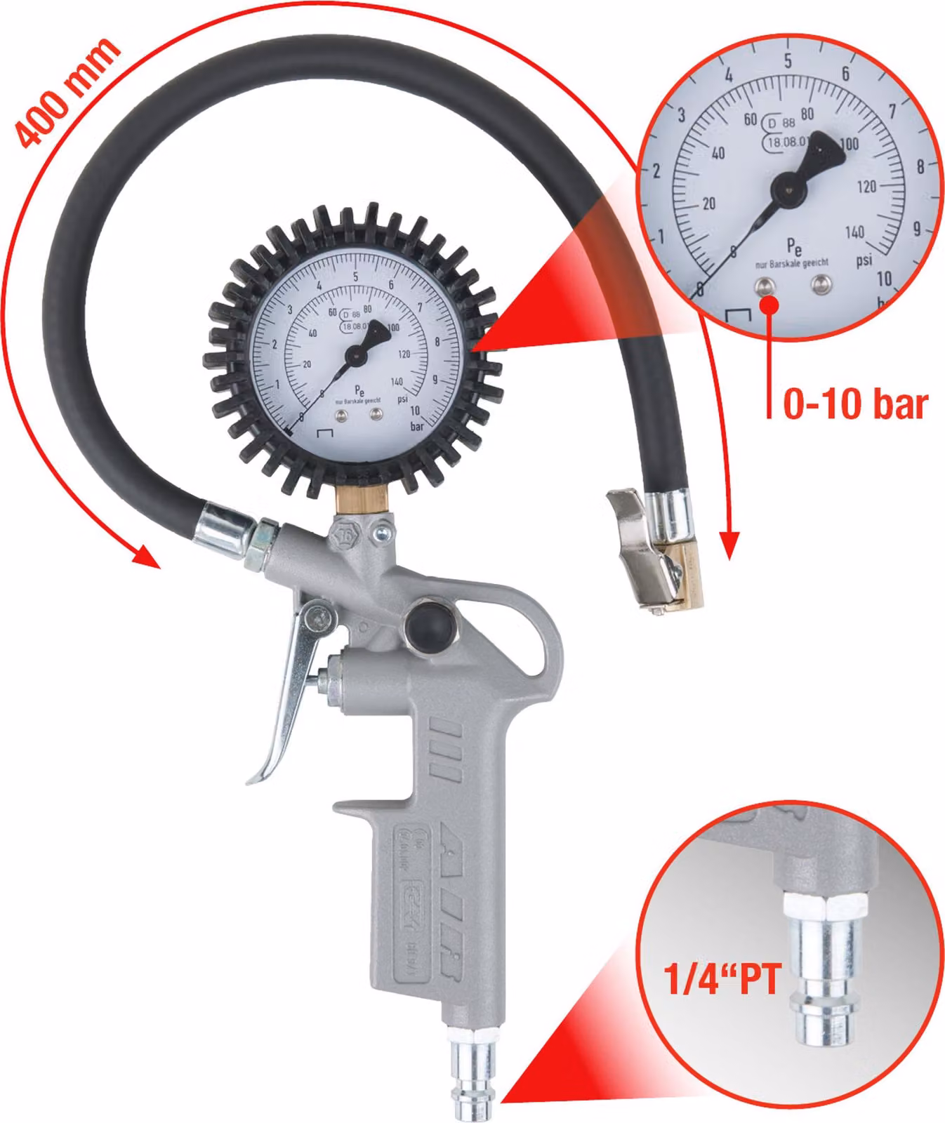 KS Tools Manometro calibrato per pneumatici ad aria compressa, 0-10 bar