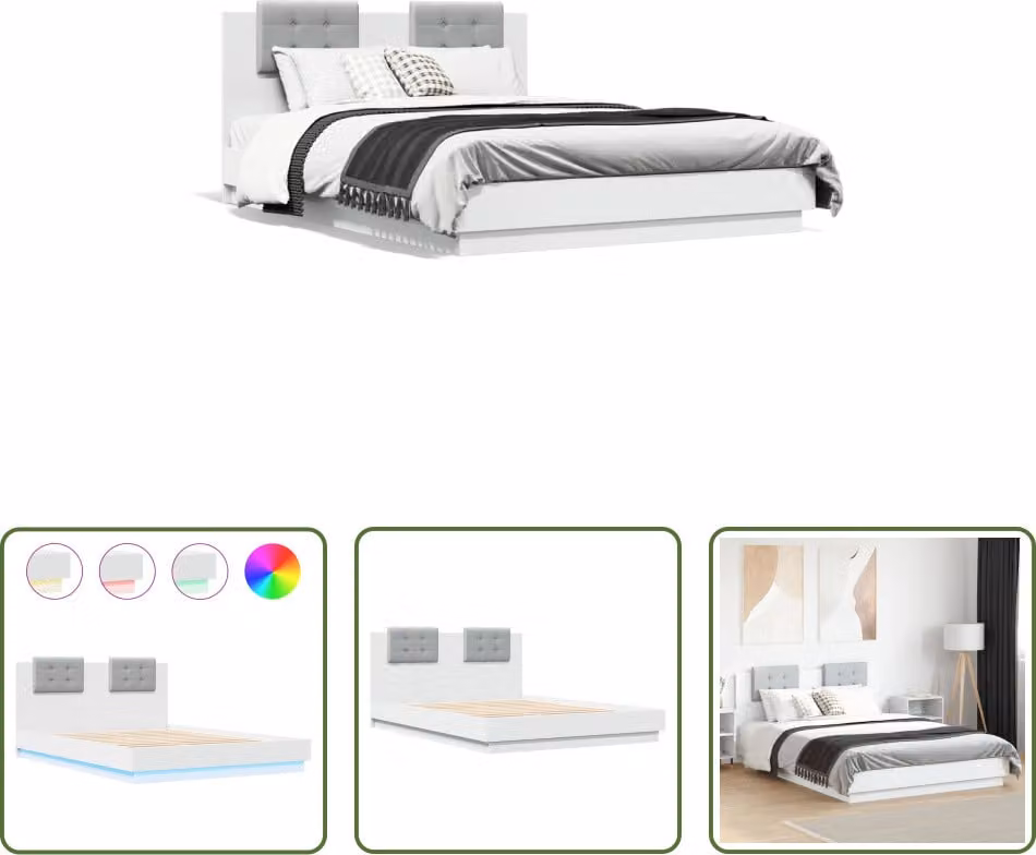 The Living Store Giroletto con testiera e illuminazione a LED bianco 150x200 cm