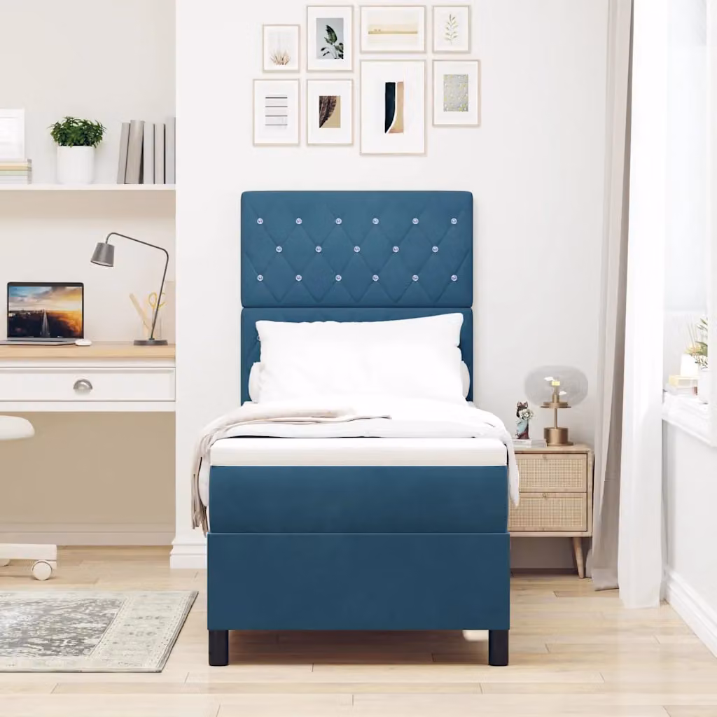 Letto a molla con illuminazione LED e testiera in velluto blu scuro vidaXL L/P: 200 x 80 cm
