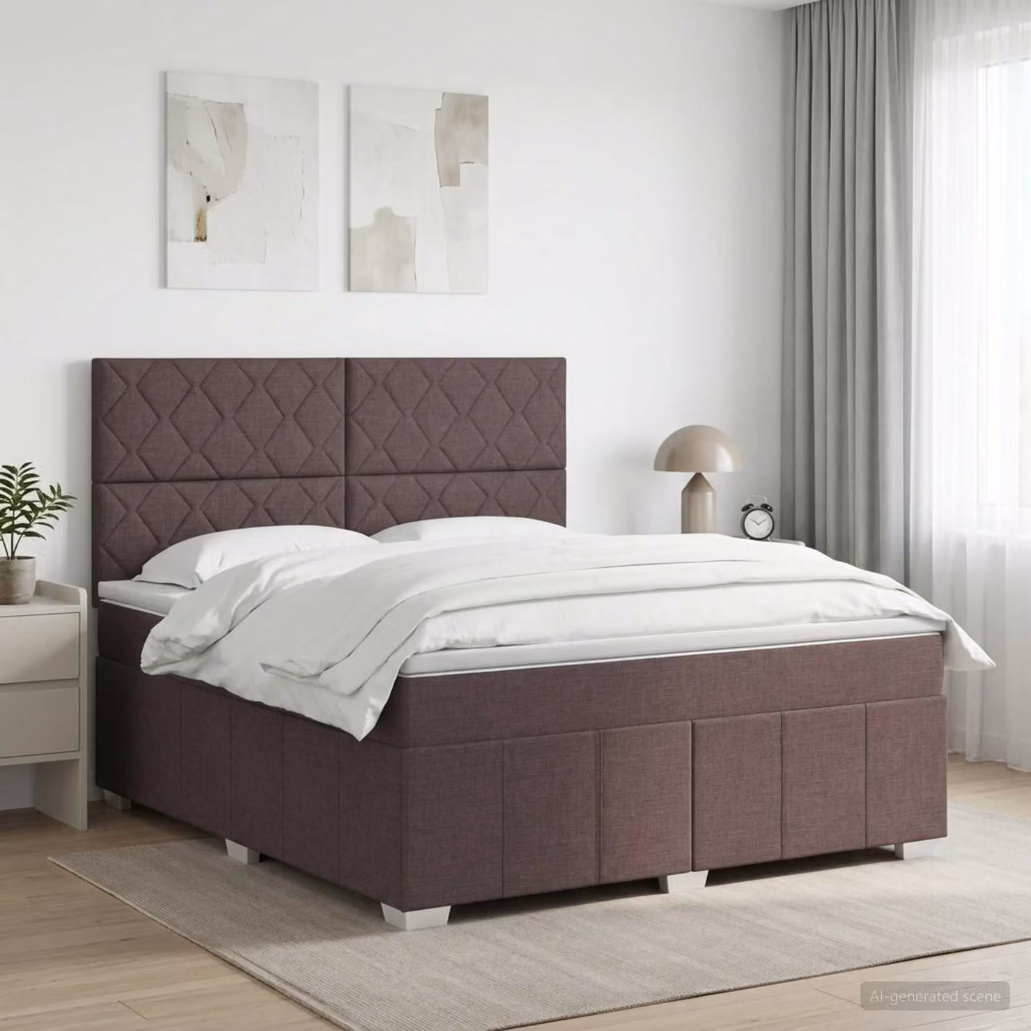 Letto box spring con materasso a molle insacchettate vidaXL, Marrone e Bianco, L: 180 cm, P: 200 cm