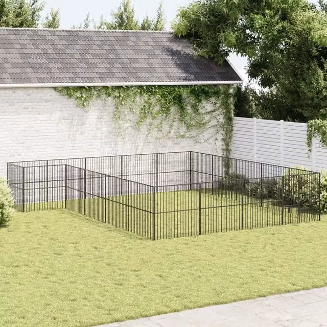 Box per cani vidaXL in metallo nero opaco con 20 pannelli