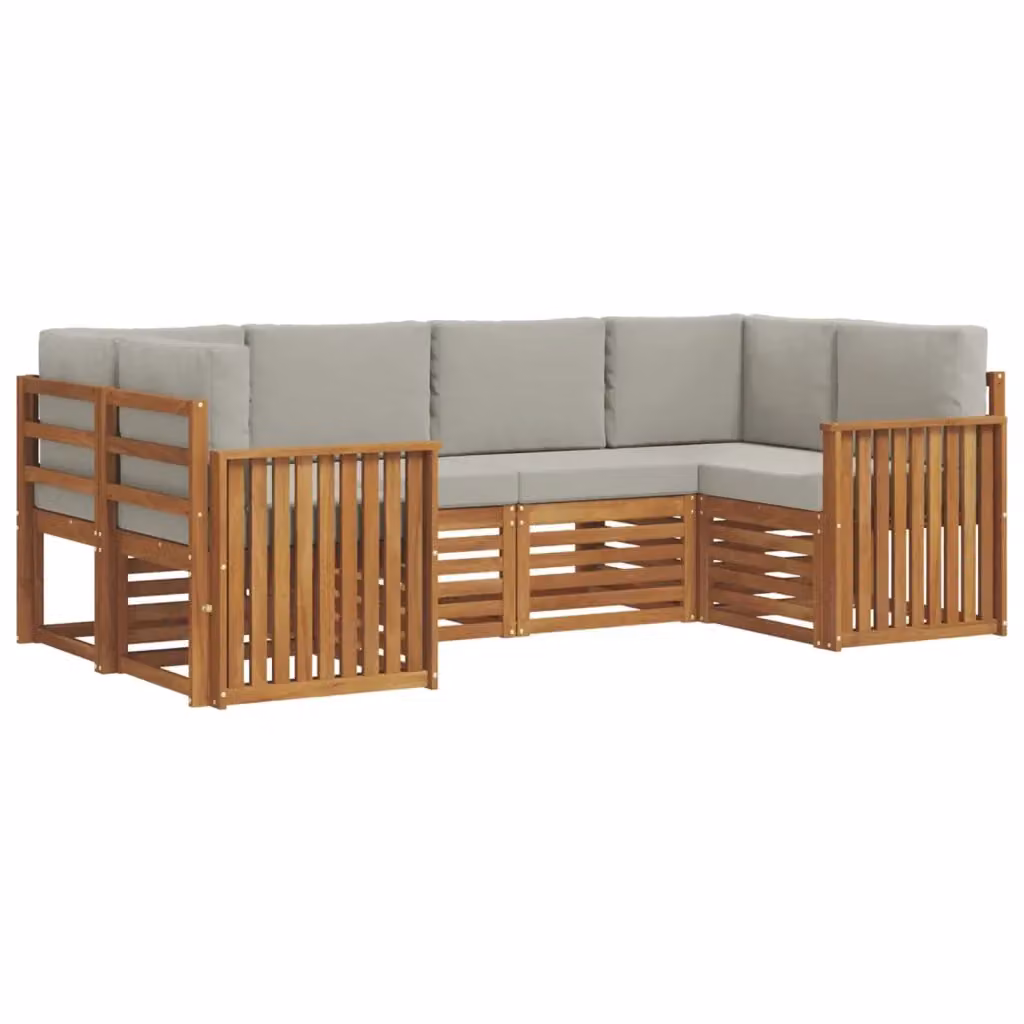 Set di divani da esterno a L vidaXL in legno di acacia con cuscini grigi, 6 pezzi – 2