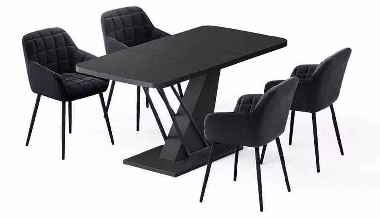 Set di tavoli da pranzo Vicco Fenaro Nero 120 x 80 cm con 4 sedie da pranzo, Model 62764