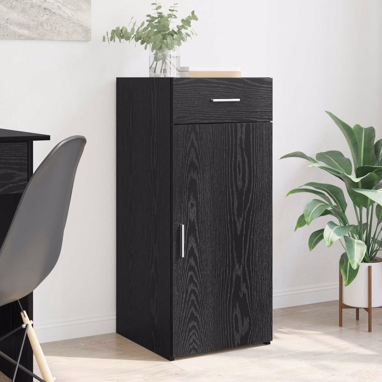 Armadio moderno vidaXL in legno MDF nero con ante a battente e cassetti interni L/P/H: 40 x 42,5 x 93 cm