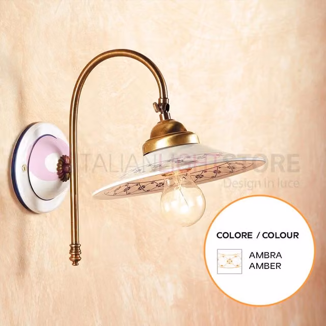 Applique da parete FIESOLE di Ceramiche Borso in ceramica e ottone color oro con decori ambra e beige in stile rustico country