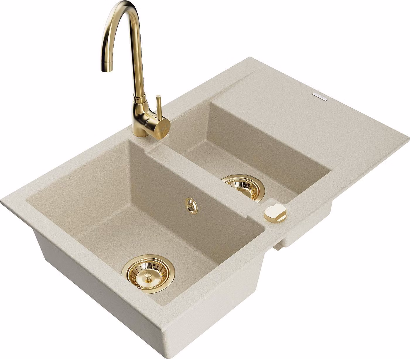 Mexen Gaspar lavello in granito 1,5 camere con scolapiatti e rubinetto da cucina Telma, beige - 6507-69-670200-50